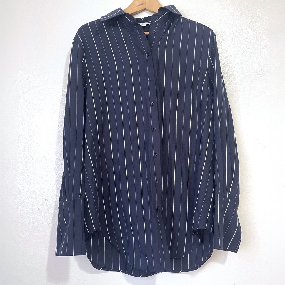 ALIGNE Pinstripe Lyocell Linen Wrap Front Shirt and Wide Leg Pants Sets Size 2 - Picture 7 of 15